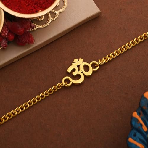 VOYLLA Auspicious Gold Tone Om Style Rakhi Bracelet- Rakhi For Brother