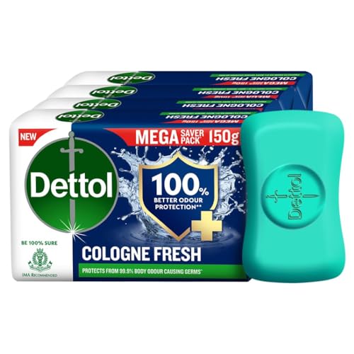 Dettol Cologne Fresh Bathing Soap Bar with 100% better odour protection, Pack of 4