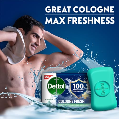 Dettol Cologne Fresh Bathing Soap Bar with 100% better odour protection, Pack of 4
