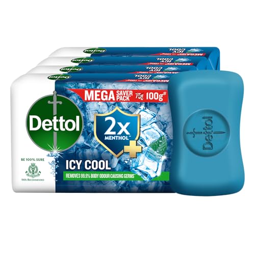 Dettol Icy Cool Bathing Soap Bar With 2x Menthol, Pack of 4
