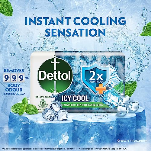 Dettol Icy Cool Bathing Soap Bar With 2x Menthol, Pack of 4