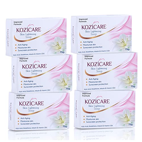 Kozicare Skin Lightening Soap Enriched with Kojic Acid & Vitamin C Sabun Soap, Anti-Aging & Sun Protection, Pack of 6