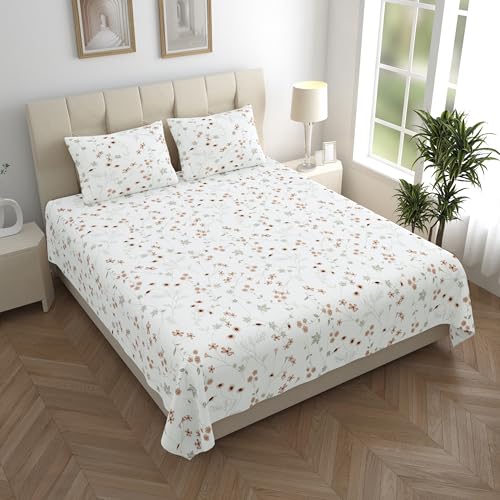 LINENWALAS 100% Cotton Bed Sheet for Double Size Bed, Floral Printed Doble Bedsheet with 2 Pillow Covers