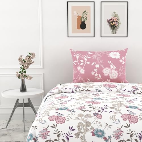 LORETO - A QUALITY LINEN BRAND 100% Pure Cotton Bedsheet for Single Bed with Pillow Cover