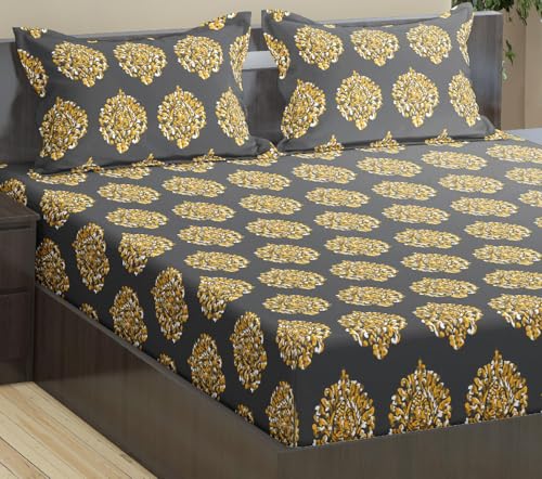 Trance Home Linen 200TC 100% Cotton King Size Printed Bedsheet | Bedding Set of King Size Flat Bed Cover with 2 Pillow Covers