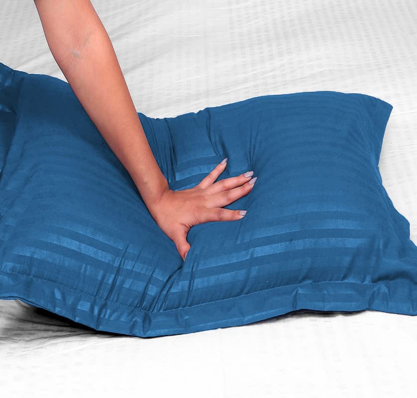 BSB HOME 220 TC Premium Glace Cotton Solid Striped Pillow Covers  (Blue, 20 x 30 Inches)