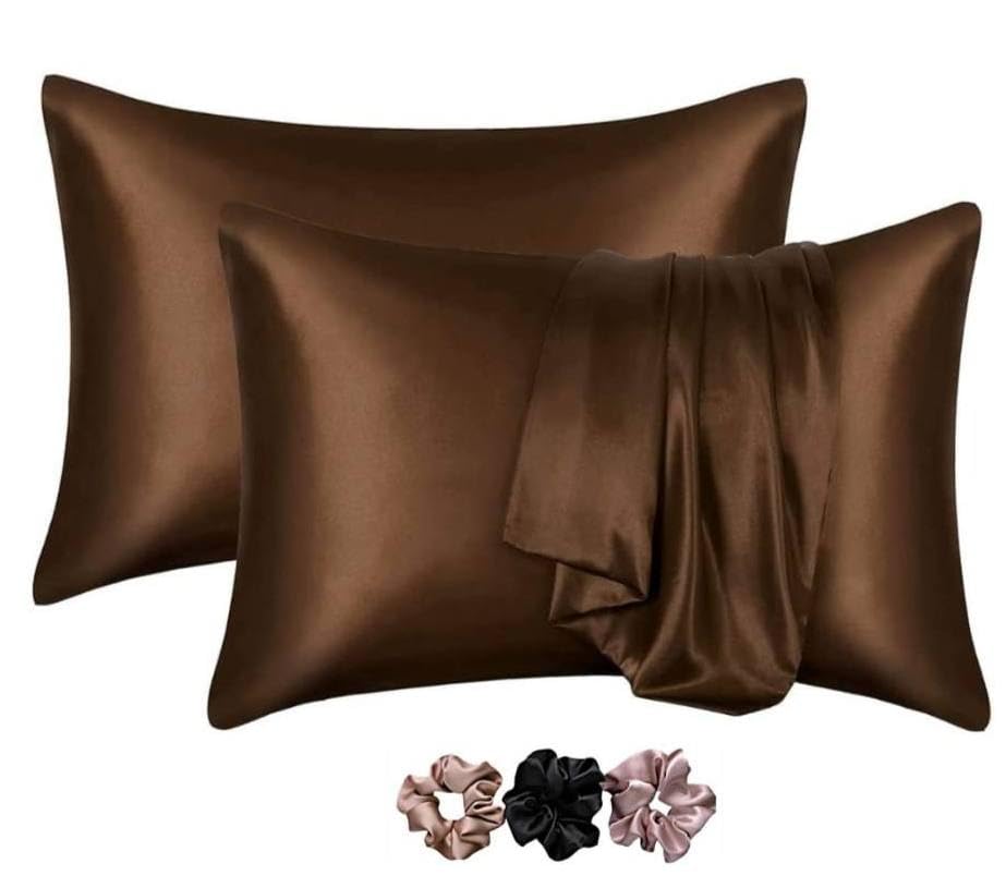 Go well Satin Silk Pillow Covers Pack of 2 (Coffee) 