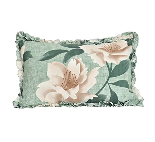 Luxmi Cotton Fabrics | Designer Frill Decorated Pillow Covers | 17 * 28Inches (Set of 2 Pieces) (Green)