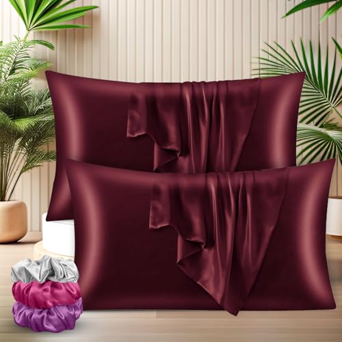 SITTELLA Set of 2 Satin Silk Pillow Cover (Maroon), 