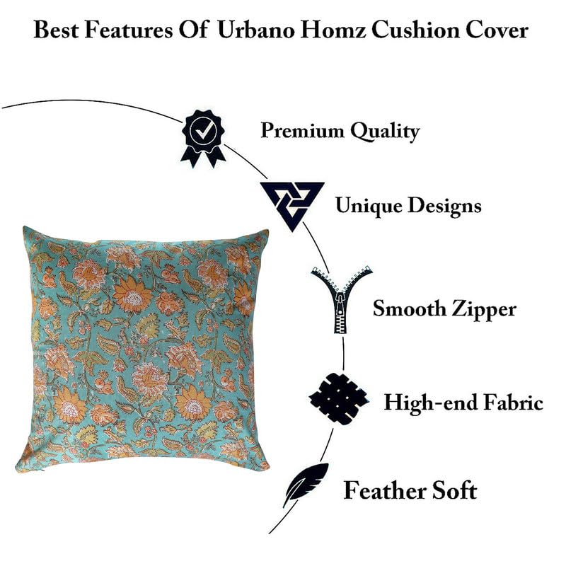 Texstylers Cotton Light Blue and Orange Reversible 12 x 18 Inches Jaipuri Printed Small Cushions Pillow Cover, Pack of 2