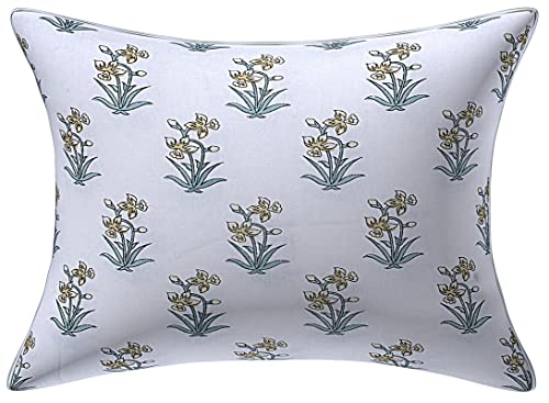 Texstylers Floral Pure Cotton Set of 2 Pcs Jaipuri Print 12" x 18" Small Cushion Pillow Covers, Gold