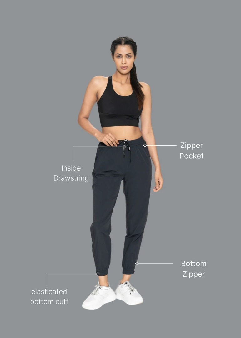 STRCH Nylon Women Sleek Zip Pants - Black