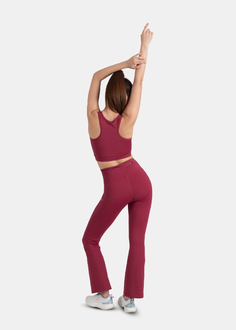 STRCH Nylon Women Slim Fit Bootcut Active Leggings - Maroon
