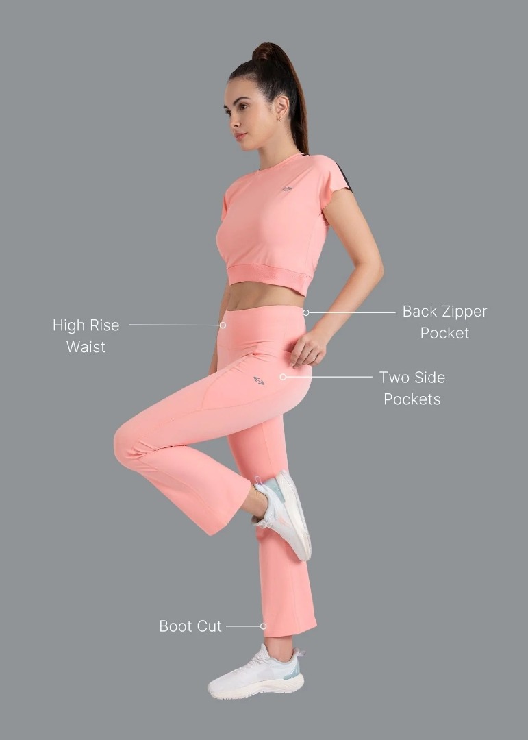 STRCH Nylon Women Slim Fit Bootcut Active Leggings - Peach