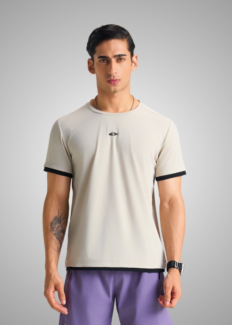 Strch Nylon Men Performance Crew Round Neck Tee CreamGrey