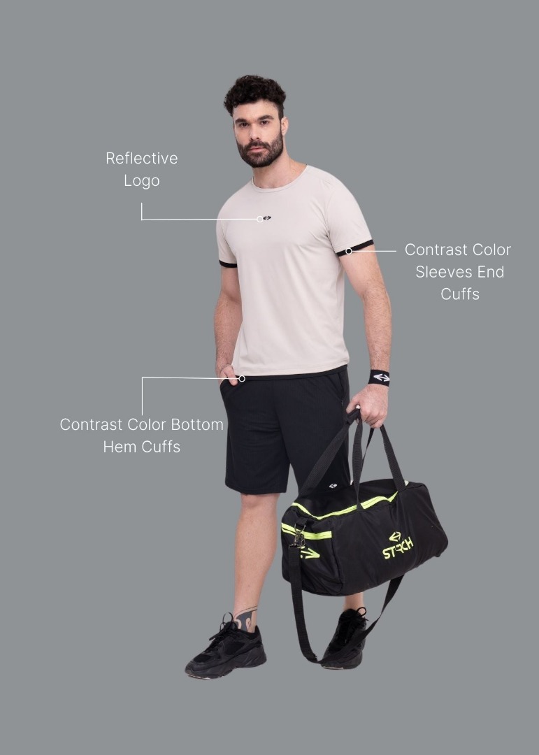 Strch Nylon Men Performance Crew Round Neck Tee CreamGrey