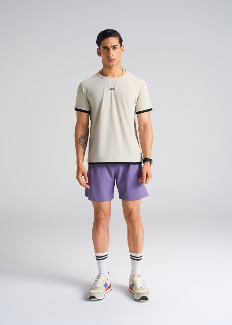 Strch Nylon Men Performance Crew Round Neck Tee CreamGrey