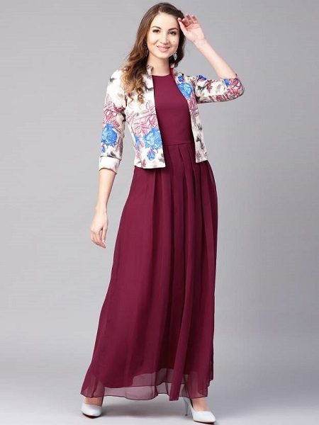 Floral Jacket On Solid Wine