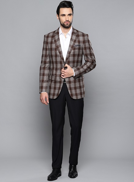 Buy Louis Philippe Louis Philippe Men Woolen Checked Single-Breasted  Tailored Tweeds Formal Blazer at Redfynd