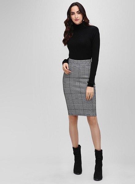 Checked Pencil Skirt